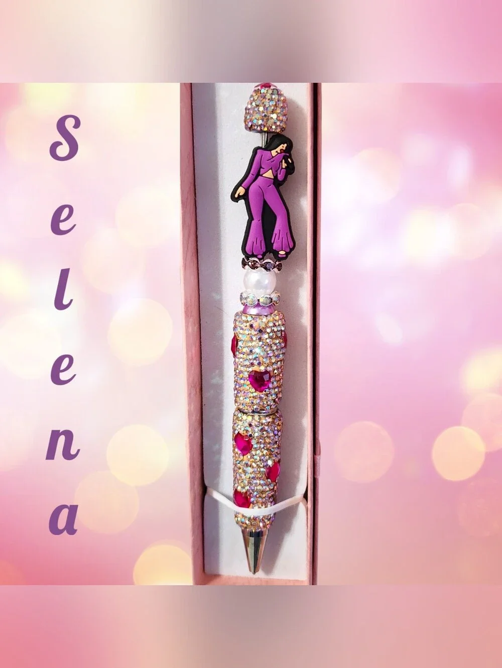 Selena Pink Purple Sparkly Rhinestone Crystal Embellished Fashion Pen- Gift Box